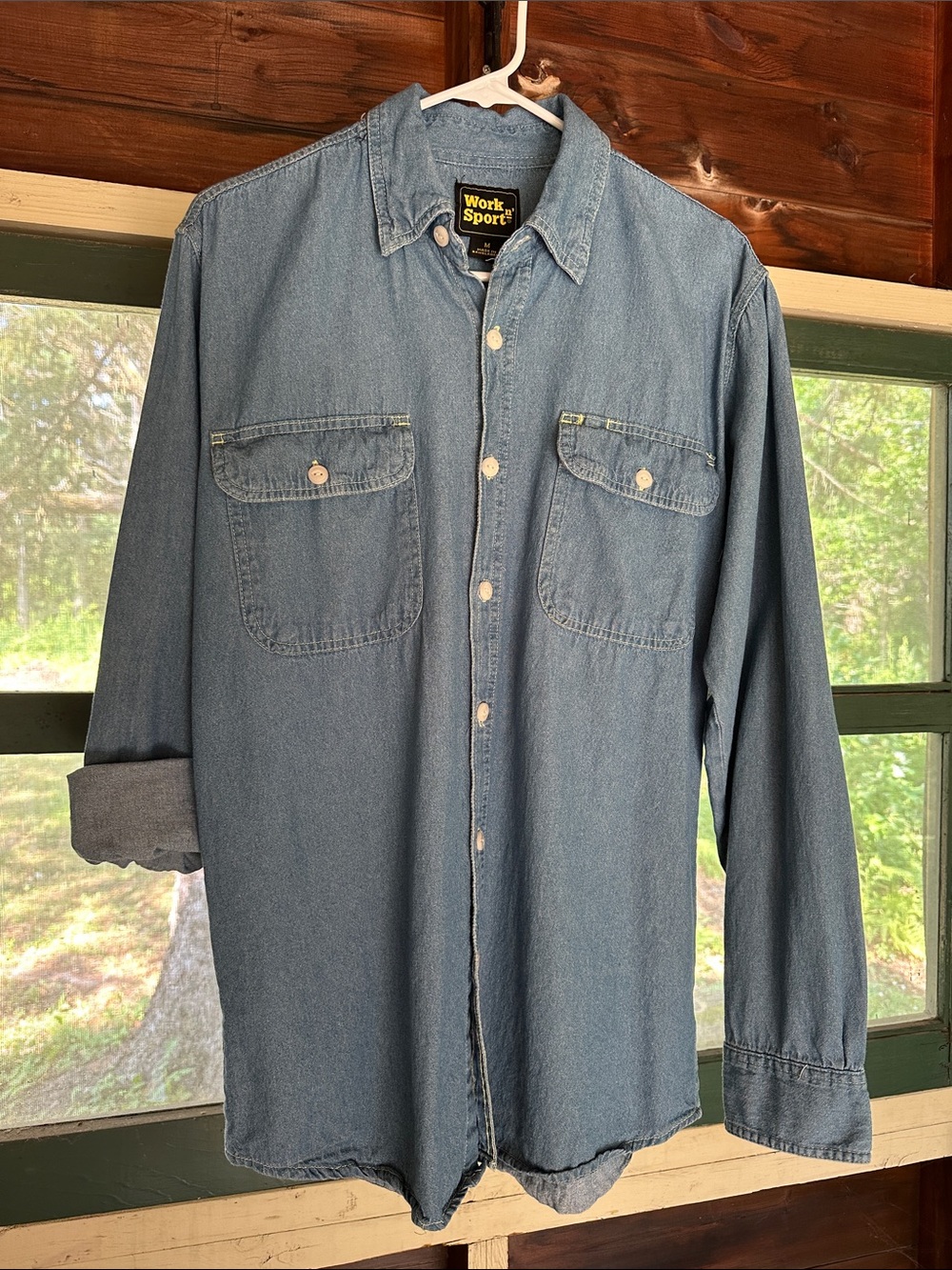 Vintage Work Sport Light Blue Denim Button-Down Shirt M